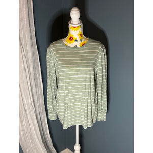 Women's 24/7 Green & White Striped Long Sleeve Shirt - XL